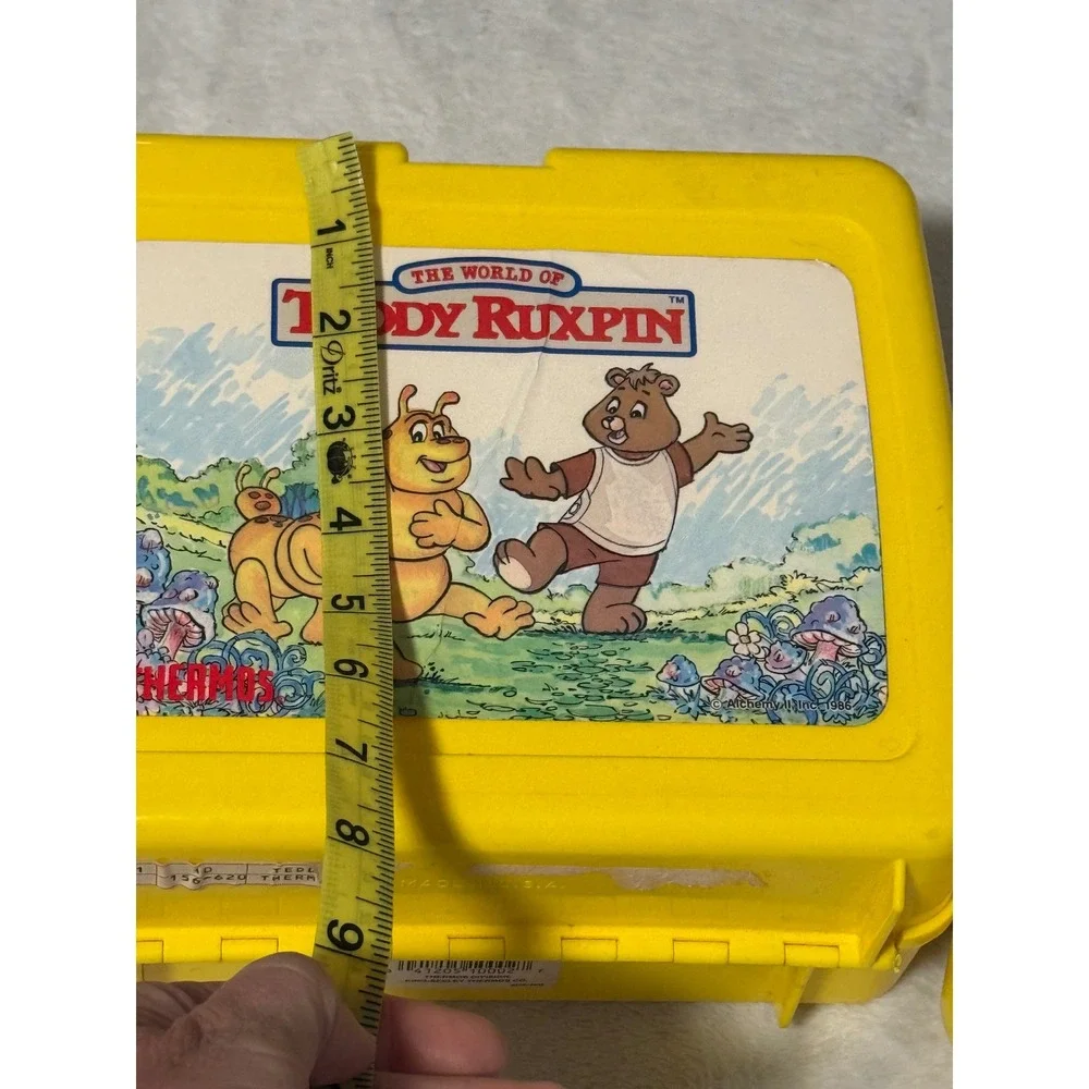 Vintage 1980s Teddy Ruxpin Thermos Plastic Lunch Box with Matching Bottle Yellow